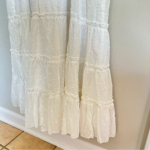 Betsey Johnson White Maxi Dress SZ M Swiss Dot Smocked Waist Boho Ruffle Cottage - Picture 9 of 11